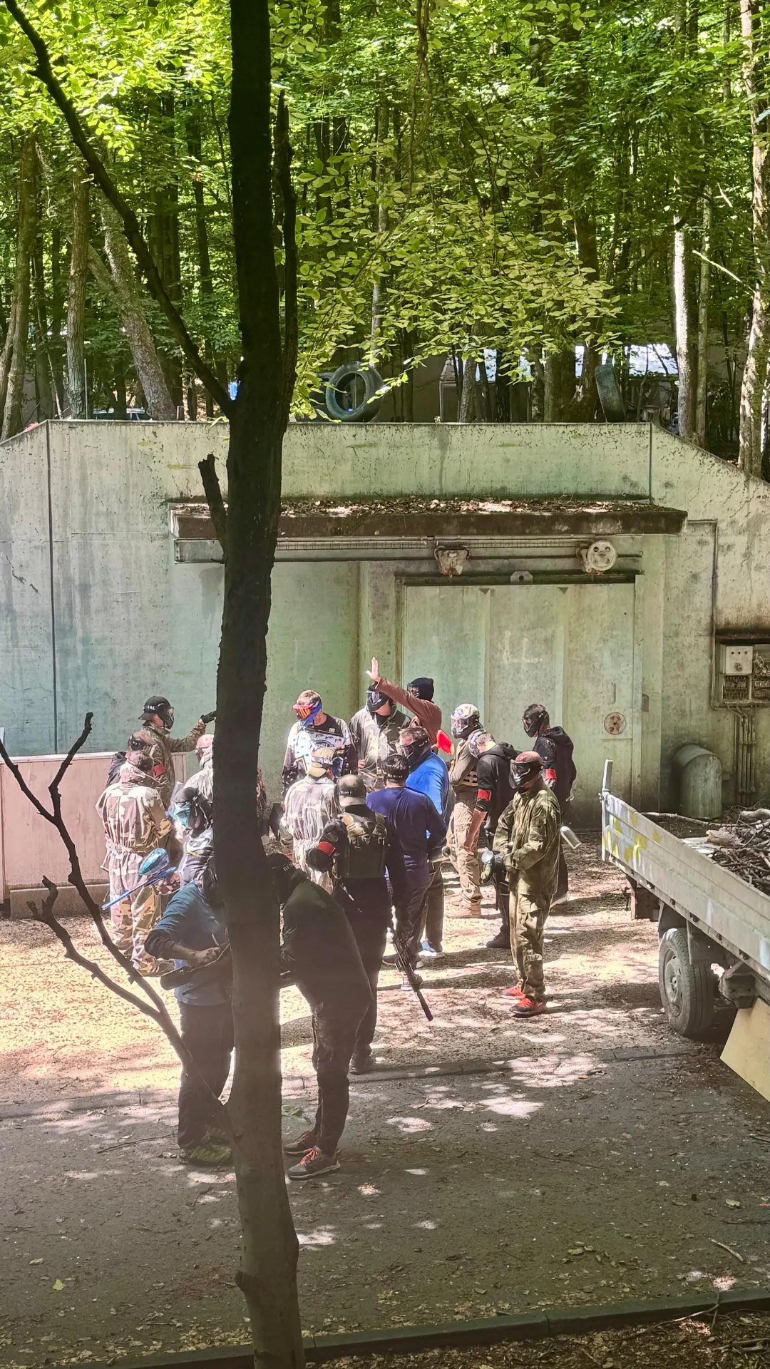 Team meeting during paintball