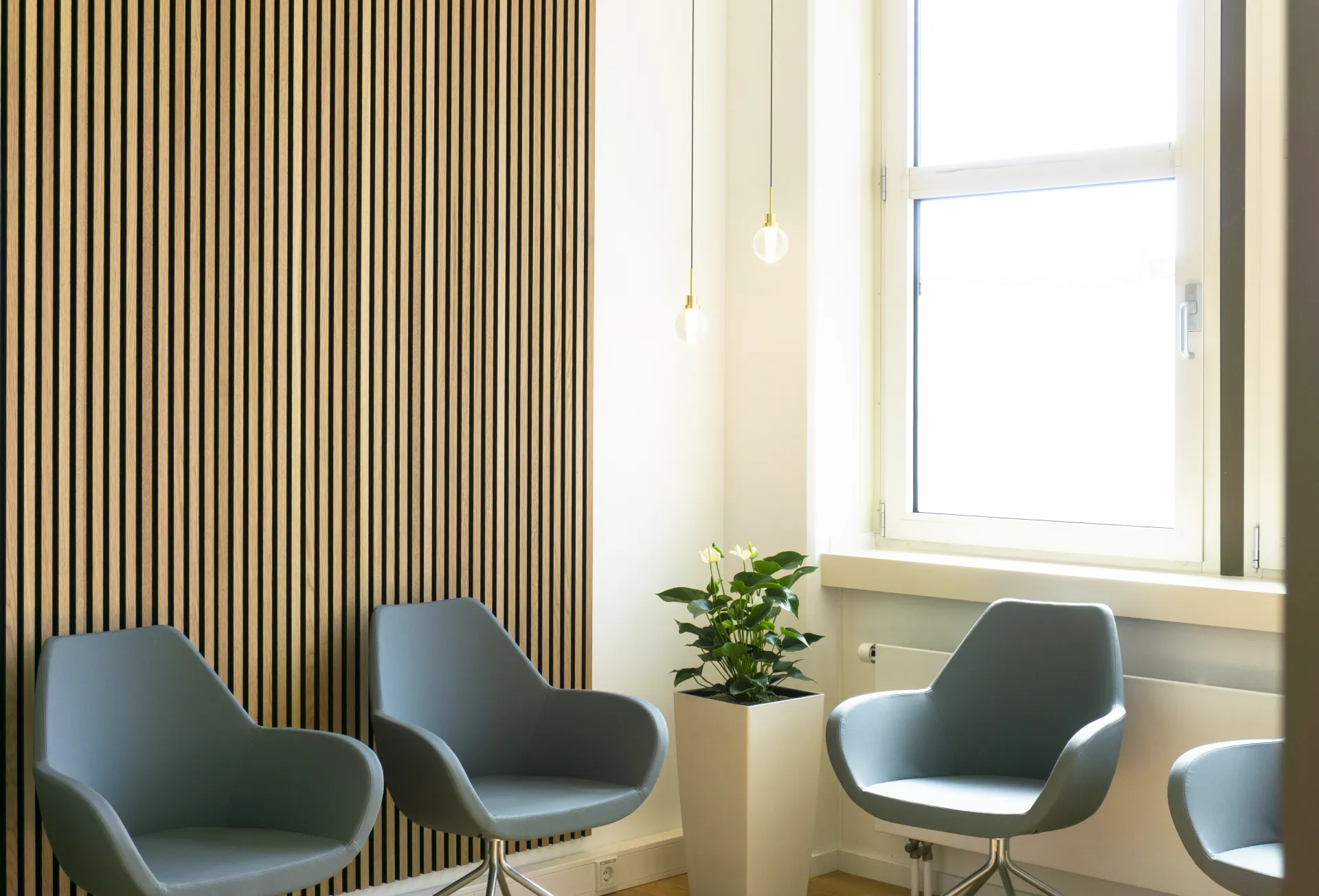 Alaska spherical pendant luminaire in the waiting area of a practice