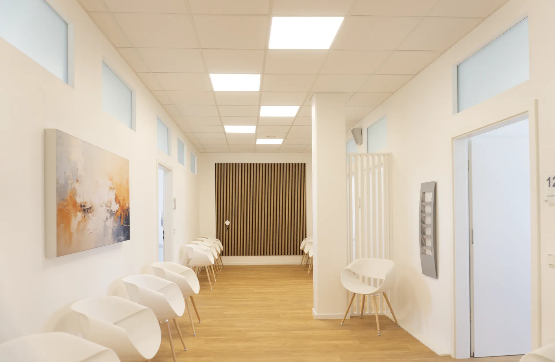 Bright, well-lit waiting area.