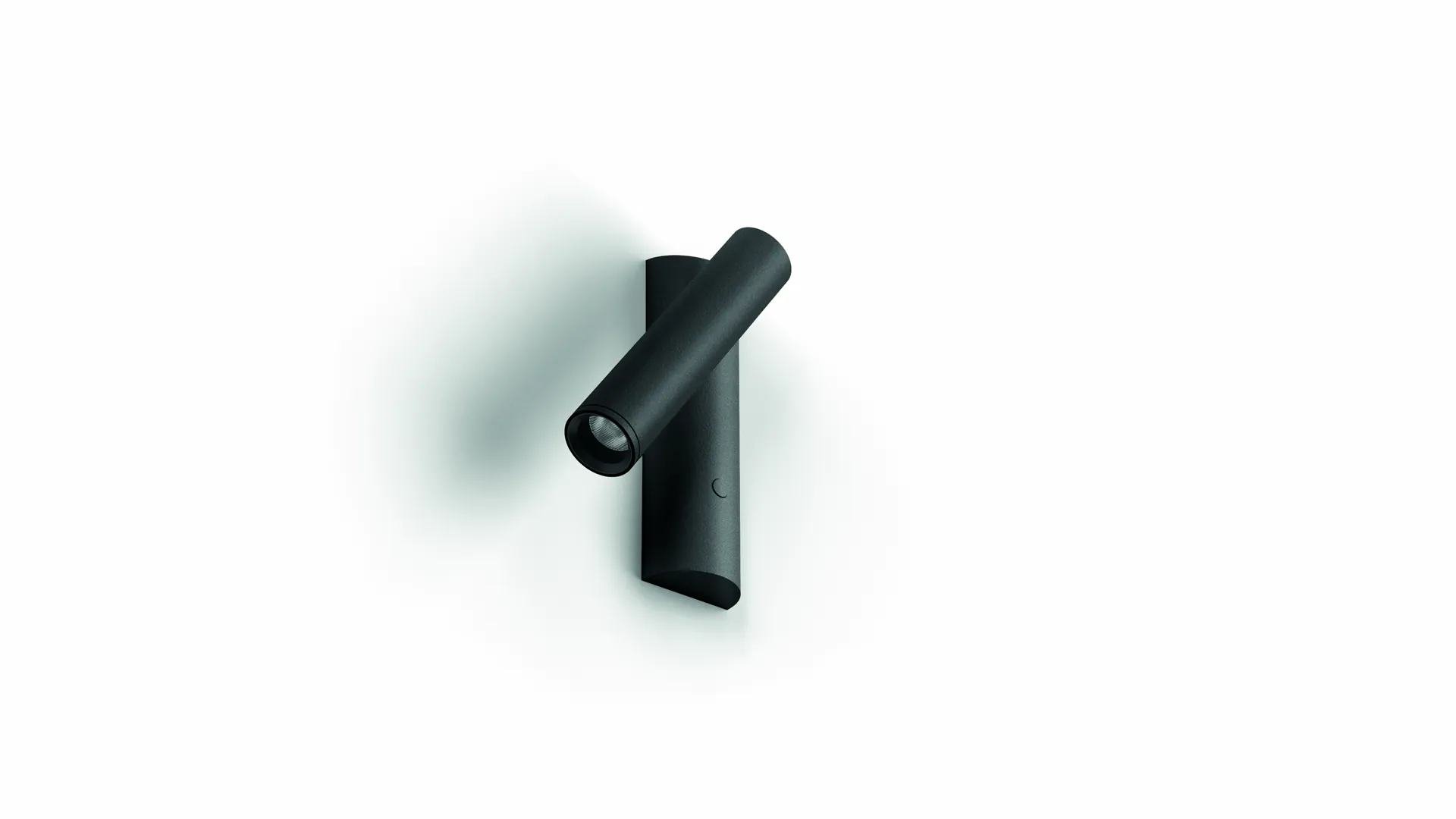 Schwarze ENSO Lese-Einbauleuchte in seitlicher Ansicht mit ausgeklapptem Leuchtkopf, sichtbarer LED-Linse und integriertem Mini-Taster