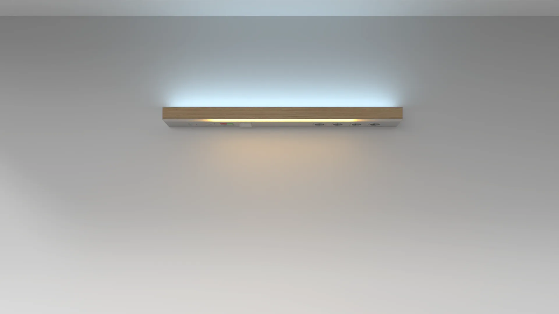 Elongated wall light with warm light on a bright wall