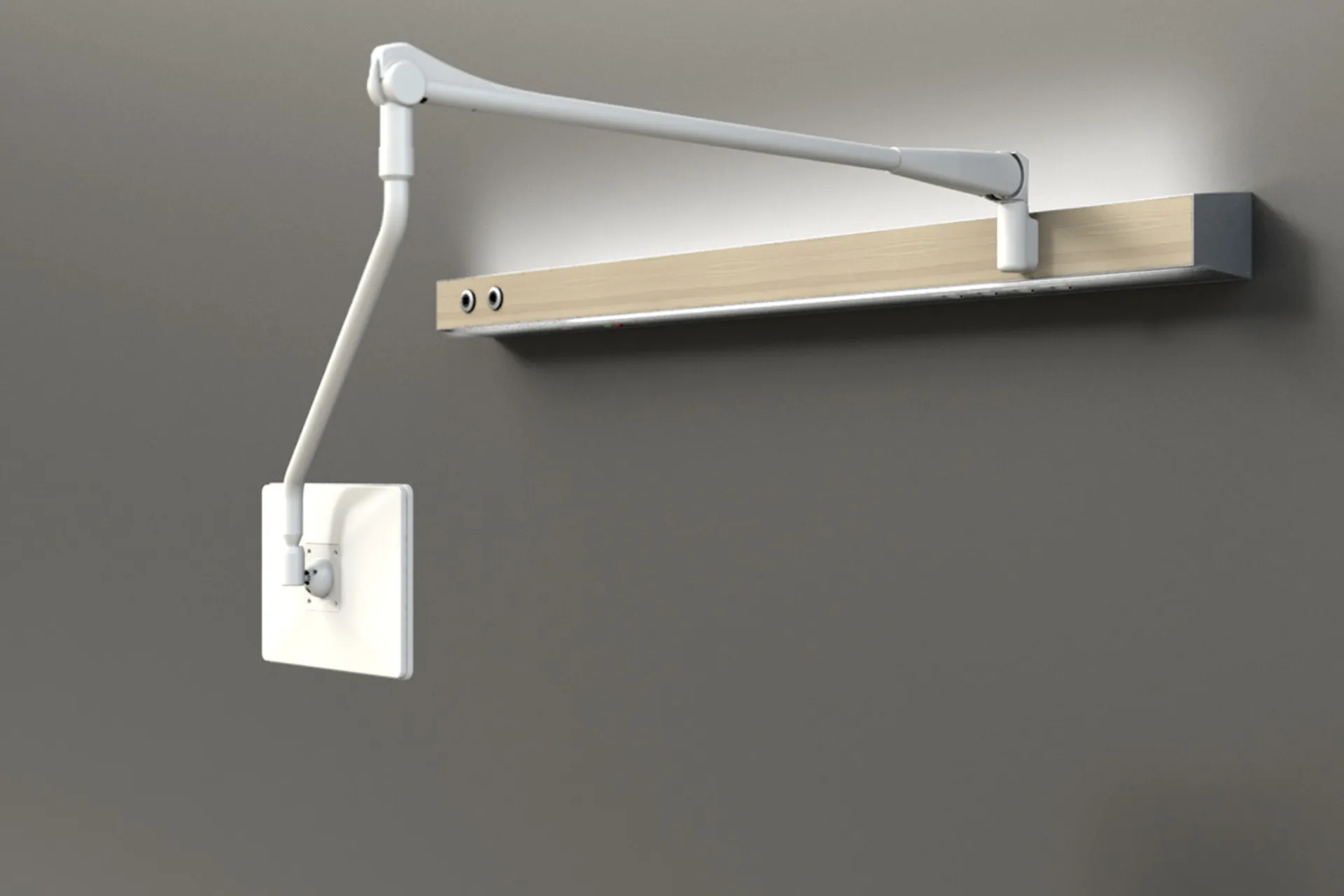 The image shows a TV arm element integrated into a medical supply unit.